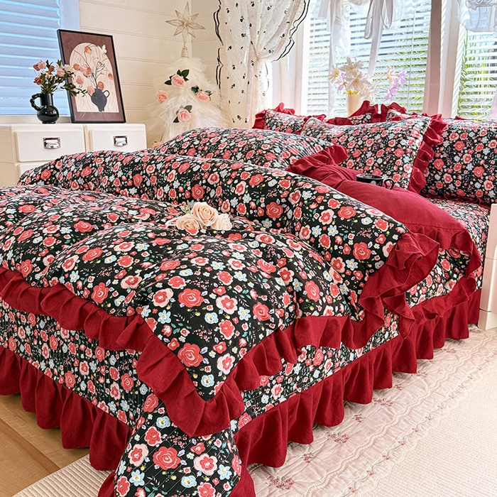 91家纺网 家纺一手货源 找家纺 唐人居 2026春夏新款皱皱水洗棉花边床盖四件套 初见