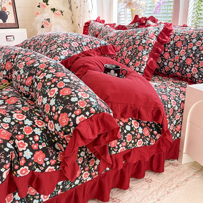 91家纺网 家纺一手货源 找家纺 唐人居 2026春夏新款皱皱水洗棉花边床盖四件套 初见