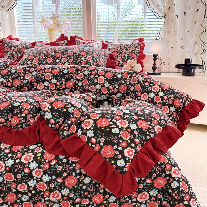 91家纺网 家纺一手货源 找家纺 唐人居 2026春夏新款皱皱水洗棉花边床盖四件套 初见