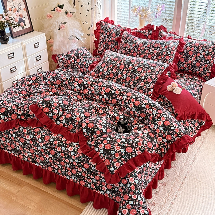 91家纺网 家纺一手货源 找家纺 唐人居 2026春夏新款皱皱水洗棉花边床盖四件套 初见