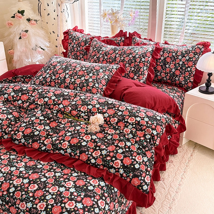 91家纺网 家纺一手货源 找家纺 唐人居 2026春夏新款皱皱水洗棉花边床盖四件套 初见