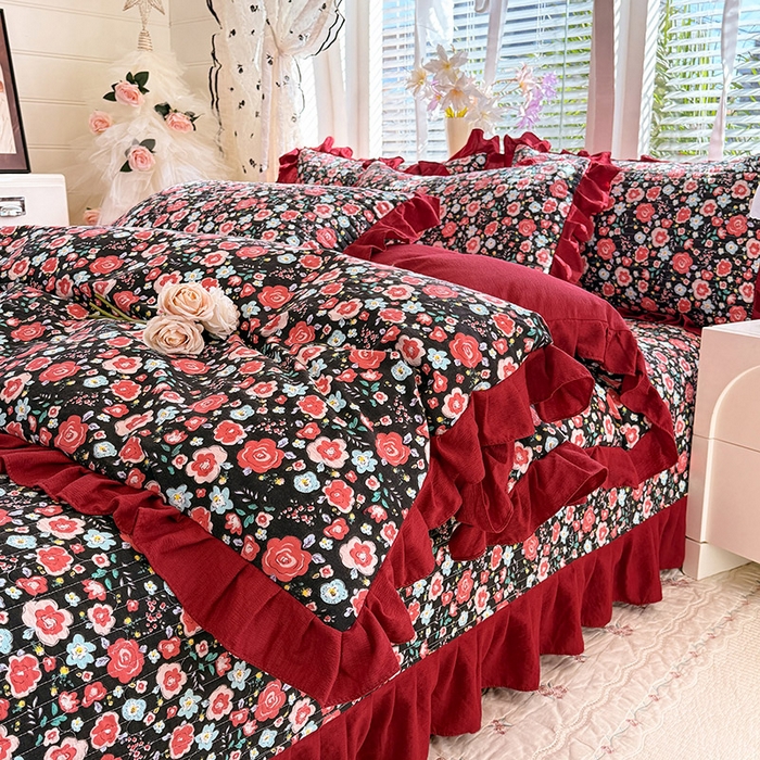 91家纺网 家纺一手货源 找家纺 唐人居 2026春夏新款皱皱水洗棉花边床盖四件套 初见