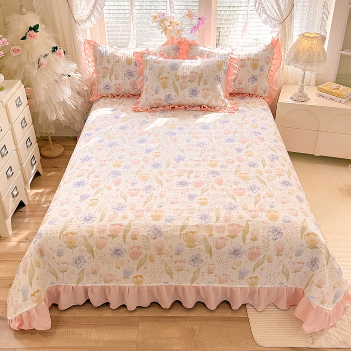 91家纺网 家纺一手货源 找家纺 唐人居 2026春夏新款皱皱水洗棉花边床盖四件套 芬德拉