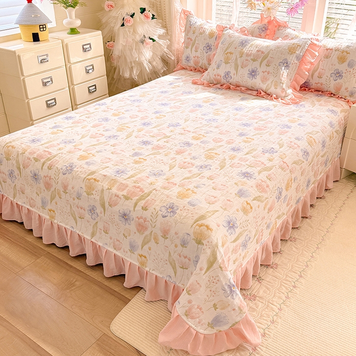 91家纺网 家纺一手货源 找家纺 唐人居 2026春夏新款皱皱水洗棉花边床盖四件套 芬德拉