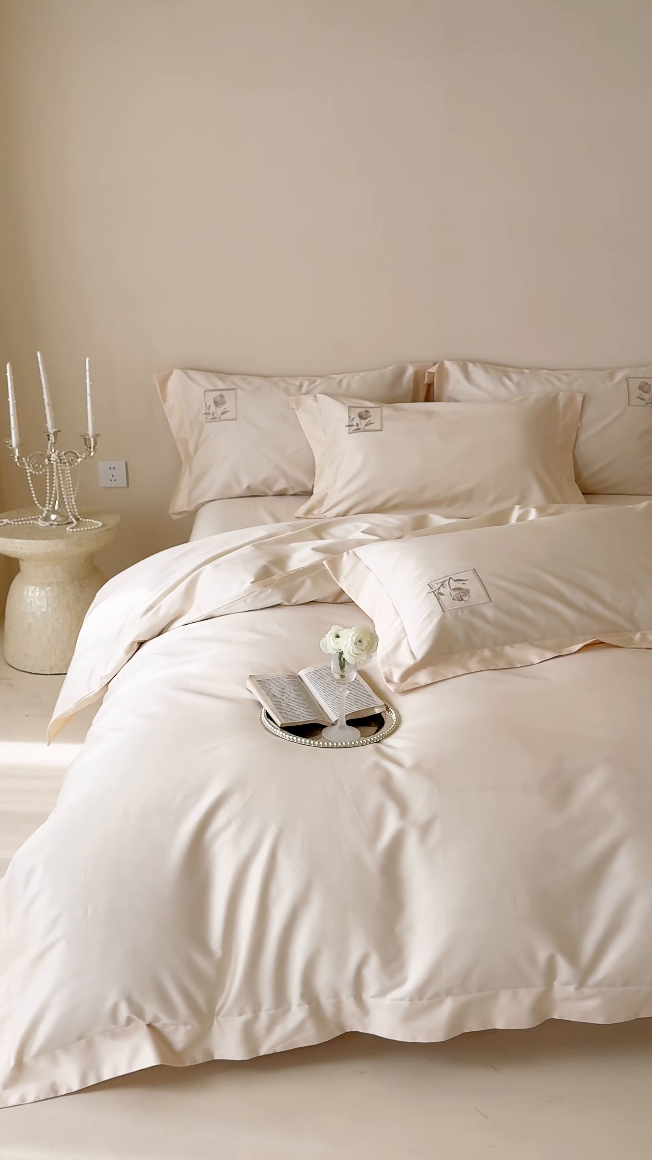 91家纺网 家纺一手货源 找家纺 泽西 2026新品刺绣50s双股全棉长绒棉宽边四件套-花栖 花栖-肉肉粉【控价358-378】