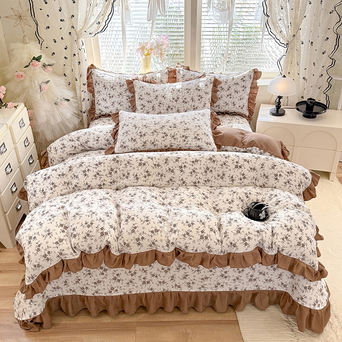 91家纺网 家纺一手货源 找家纺 唐人居 2026春夏新款皱皱水洗棉花边床盖四件套 花影