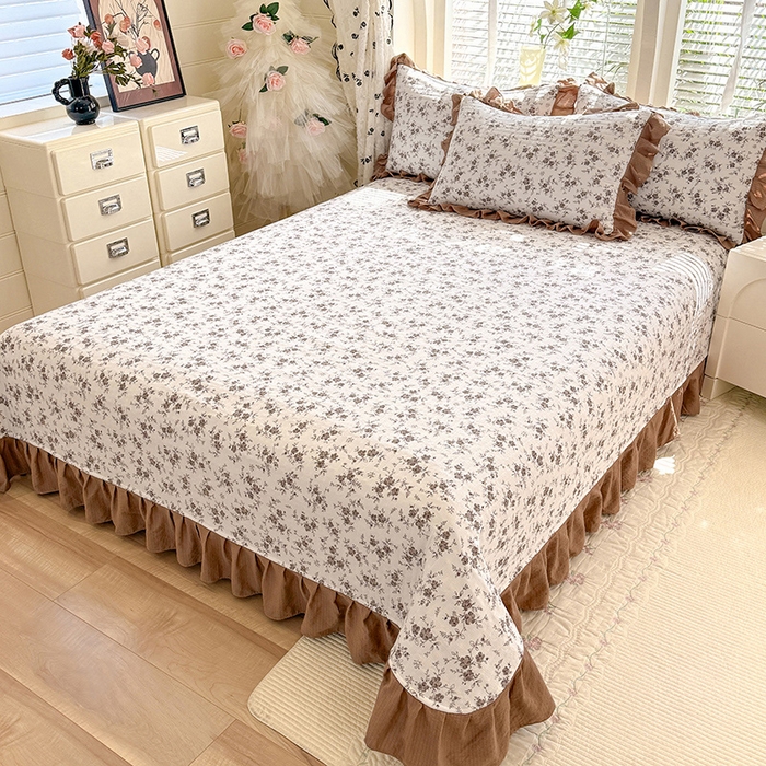 91家纺网 家纺一手货源 找家纺 唐人居 2026春夏新款皱皱水洗棉花边床盖四件套 花影