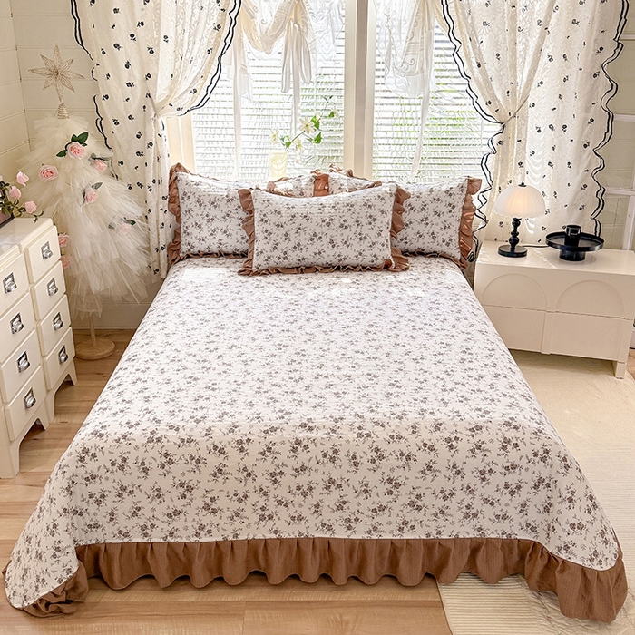 91家纺网 家纺一手货源 找家纺 唐人居 2026春夏新款皱皱水洗棉花边床盖四件套 花影