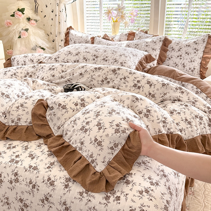 91家纺网 家纺一手货源 找家纺 唐人居 2026春夏新款皱皱水洗棉花边床盖四件套 花影