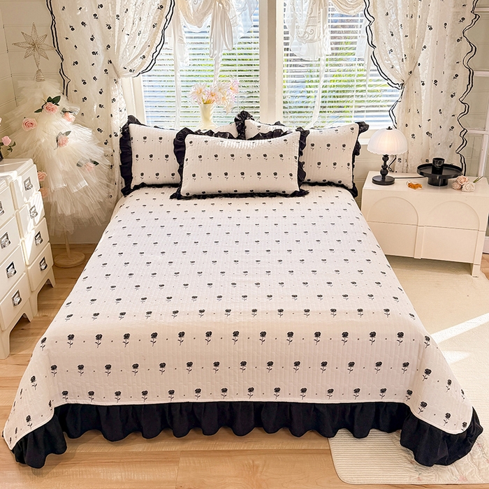 91家纺网 家纺一手货源 找家纺 唐人居 2026春夏新款皱皱水洗棉花边床盖四件套 卡地