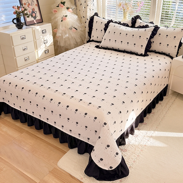 91家纺网 家纺一手货源 找家纺 唐人居 2026春夏新款皱皱水洗棉花边床盖四件套 卡地