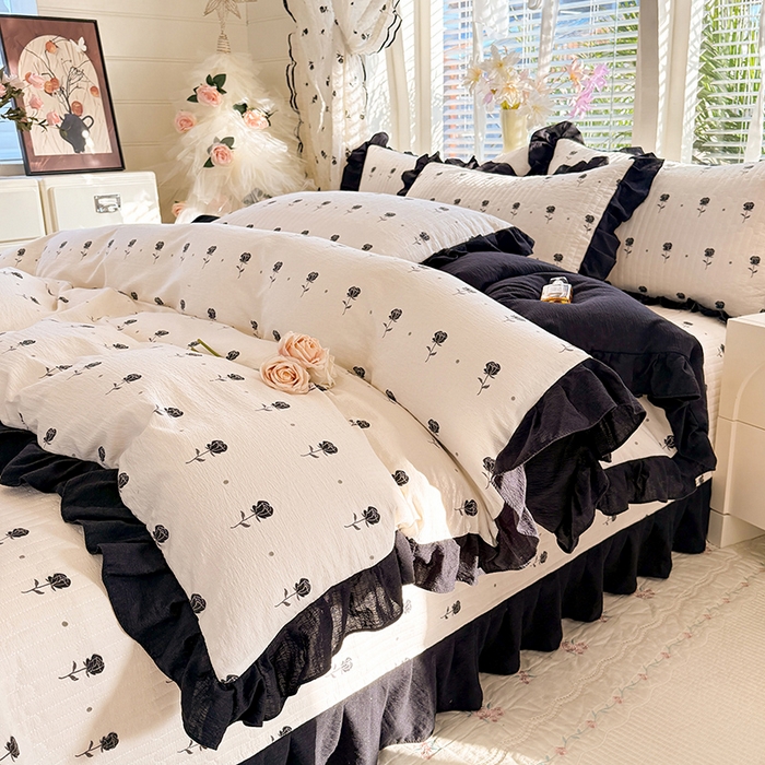 91家纺网 家纺一手货源 找家纺 唐人居 2026春夏新款皱皱水洗棉花边床盖四件套 卡地