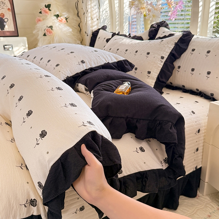 91家纺网 家纺一手货源 找家纺 唐人居 2026春夏新款皱皱水洗棉花边床盖四件套 卡地