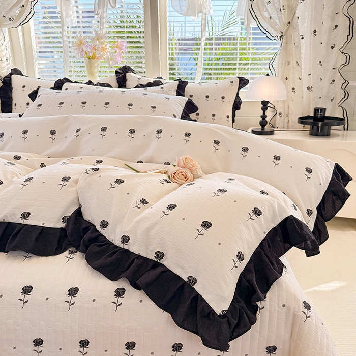 91家纺网 家纺一手货源 找家纺 唐人居 2026春夏新款皱皱水洗棉花边床盖四件套 卡地