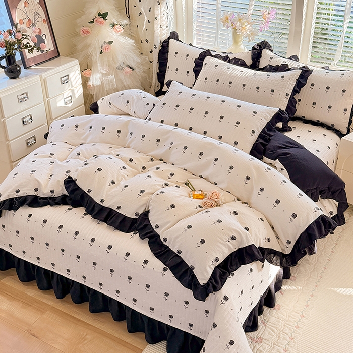 91家纺网 家纺一手货源 找家纺 唐人居 2026春夏新款皱皱水洗棉花边床盖四件套 卡地