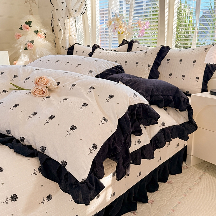 91家纺网 家纺一手货源 找家纺 唐人居 2026春夏新款皱皱水洗棉花边床盖四件套 卡地