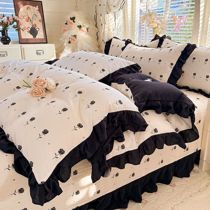 91家纺网 家纺一手货源 找家纺 唐人居 2026春夏新款皱皱水洗棉花边床盖四件套 卡地