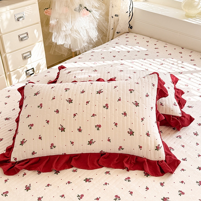 91家纺网 家纺一手货源 找家纺 唐人居 2026春夏新款皱皱水洗棉花边床盖四件套 玫瑰园