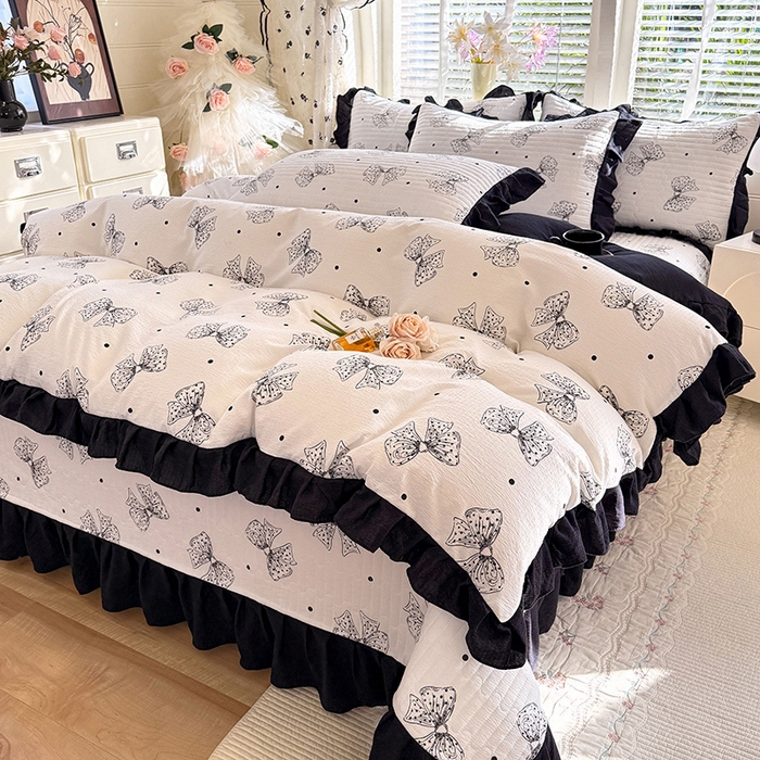 91家纺网 家纺一手货源 找家纺 唐人居 2026春夏新款皱皱水洗棉花边床盖四件套 柔心花影