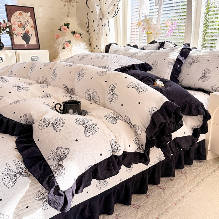 91家纺网 家纺一手货源 找家纺 唐人居 2026春夏新款皱皱水洗棉花边床盖四件套 柔心花影