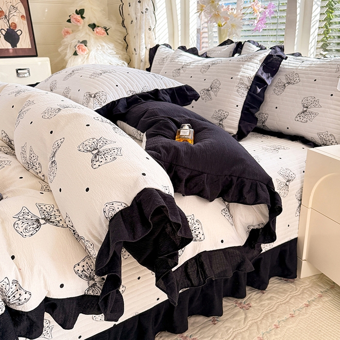 91家纺网 家纺一手货源 找家纺 唐人居 2026春夏新款皱皱水洗棉花边床盖四件套 柔心花影