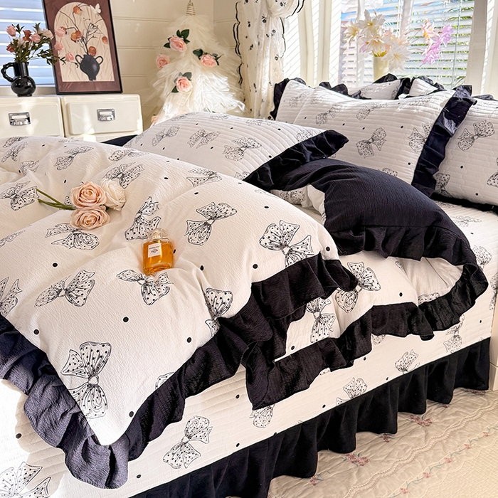 91家纺网 家纺一手货源 找家纺 唐人居 2026春夏新款皱皱水洗棉花边床盖四件套 柔心花影