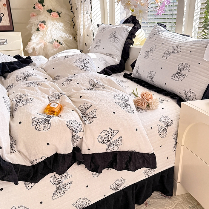 91家纺网 家纺一手货源 找家纺 唐人居 2026春夏新款皱皱水洗棉花边床盖四件套 柔心花影