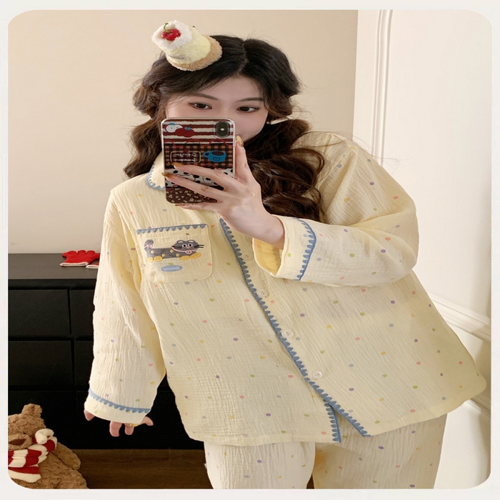 91家纺网 家纺一手货源 找家纺 （总）洛兰沙家居馆 26年带胸垫纯棉双层纱布月子服春夏季新款孕妇哺乳长袖套装