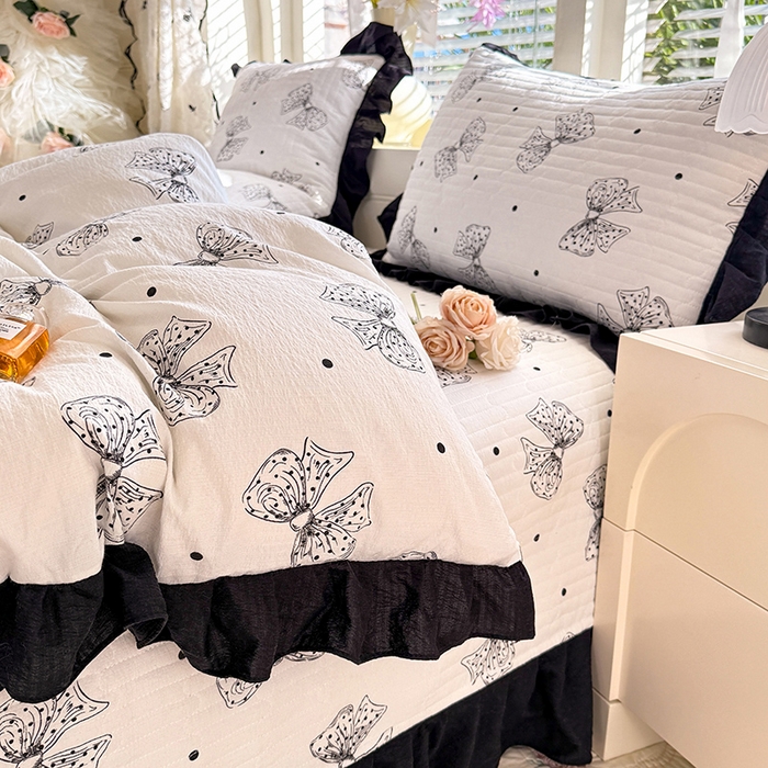 91家纺网 家纺一手货源 找家纺 唐人居 2026春夏新款皱皱水洗棉花边床盖四件套 柔心花影