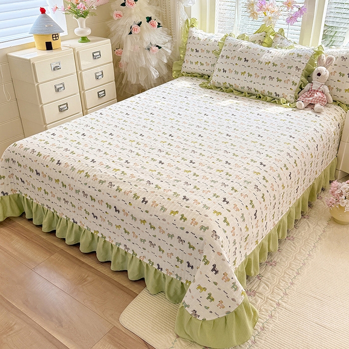 91家纺网 家纺一手货源 找家纺 唐人居 2026春夏新款皱皱水洗棉花边床盖四件套 幸运小马