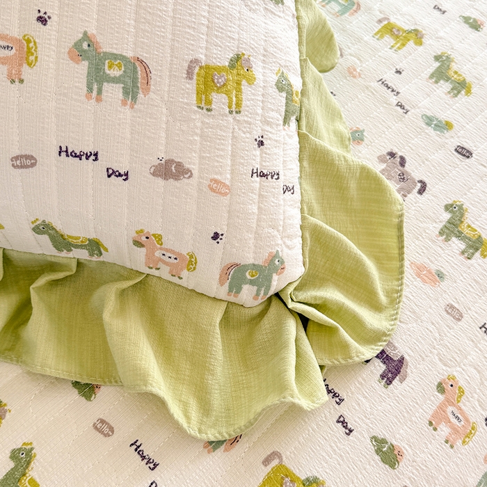 91家纺网 家纺一手货源 找家纺 唐人居 2026春夏新款皱皱水洗棉花边床盖四件套 幸运小马