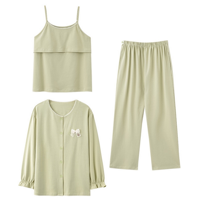 91家纺网 家纺一手货源 找家纺 （总）洛兰沙家居馆 批发春秋纯棉带胸垫月子服孕产妇待产坐月子清新甜美三件套装