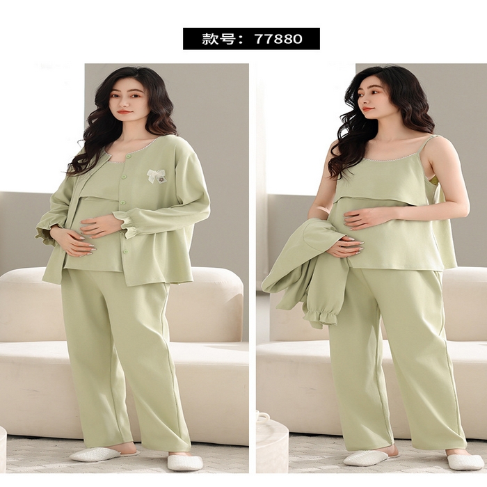 91家纺网 家纺一手货源 找家纺 （总）洛兰沙家居馆 批发春秋纯棉带胸垫月子服孕产妇待产坐月子清新甜美三件套装