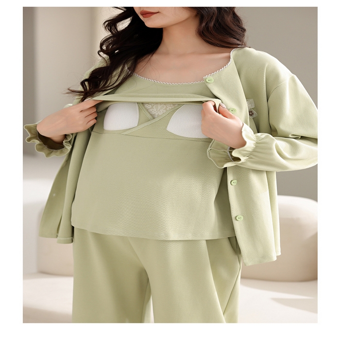 91家纺网 家纺一手货源 找家纺 （总）洛兰沙家居馆 批发春秋纯棉带胸垫月子服孕产妇待产坐月子清新甜美三件套装