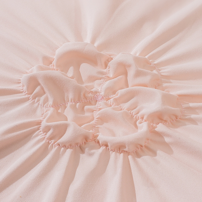 91家纺网 家纺一手货源 找家纺 恩和家纺 2026新款弹力揪花白纱飞边床单款床裙款三四件套 粉色