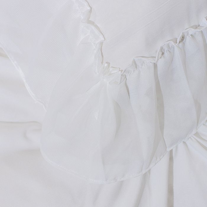 91家纺网 家纺一手货源 找家纺 恩和家纺 2026新款弹力揪花白纱飞边床单款床裙款三四件套 白色