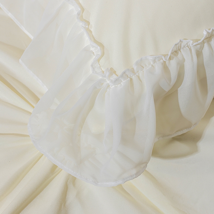 91家纺网 家纺一手货源 找家纺 恩和家纺 2026新款弹力揪花白纱飞边床单款床裙款三四件套 奶白