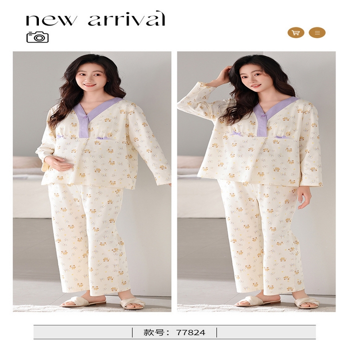 91家纺网 家纺一手货源 找家纺 （总）洛兰沙家居馆 批发A类10A抗菌莫代尔月子服春夏季薄款孕期哺乳喂奶孕妇睡衣 