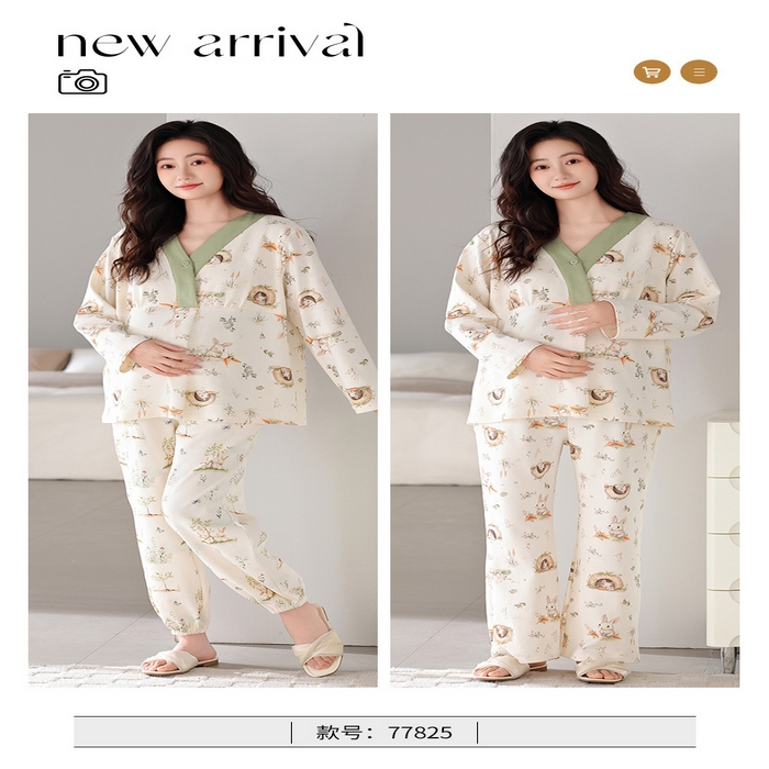 91家纺网 家纺一手货源 找家纺 （总）洛兰沙家居馆 批发A类10A抗菌莫代尔月子服春夏季薄款孕期哺乳喂奶孕妇睡衣 