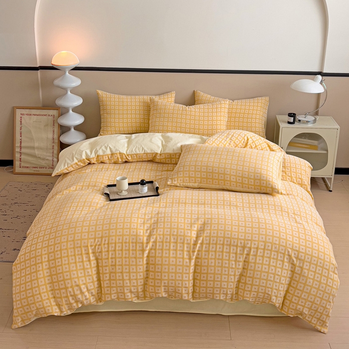 91家纺网 家纺一手货源 找家纺 （总）小懒猪 2026秋冬新款全棉纯棉色织水洗棉华夫格四件套-魔方系列