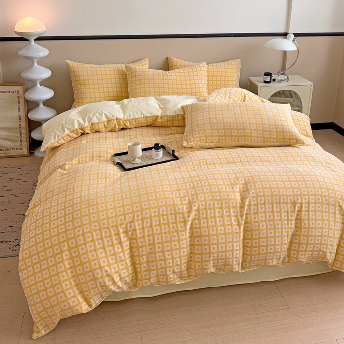 91家纺网 家纺一手货源 找家纺 （总）小懒猪 2026秋冬新款全棉纯棉色织水洗棉华夫格四件套-魔方系列