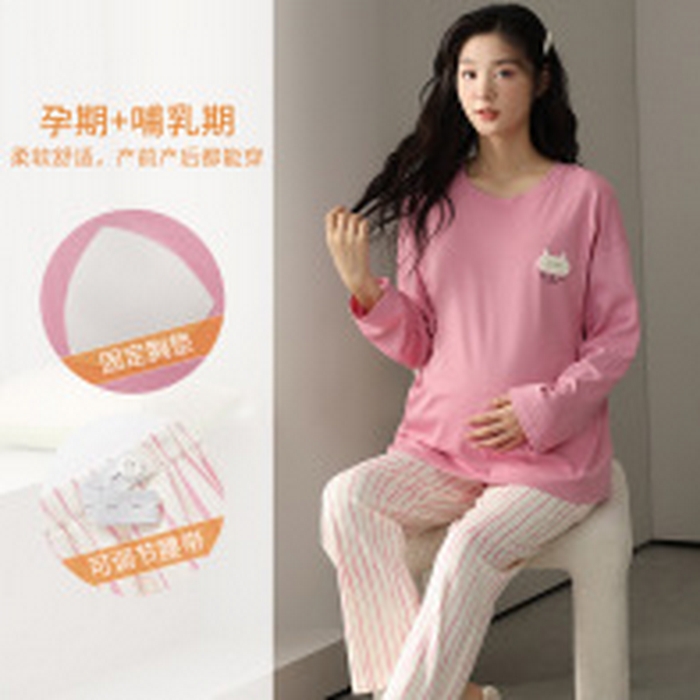 91家纺网 家纺一手货源 找家纺 （总）洛兰沙家居馆 春秋带胸垫纯棉月子服新款孕妇甜美可爱哺乳吸汗透气哺乳睡衣
