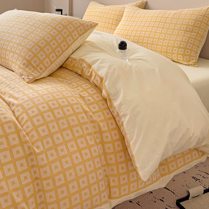 小懒猪 2026秋冬新款全棉纯棉色织水洗棉华夫格四件套-魔方系列 魔方橙