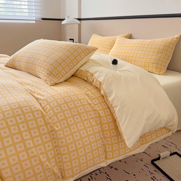 91家纺网 家纺一手货源 找家纺 小懒猪 2026秋冬新款全棉纯棉色织水洗棉华夫格四件套-魔方系列 魔方橙