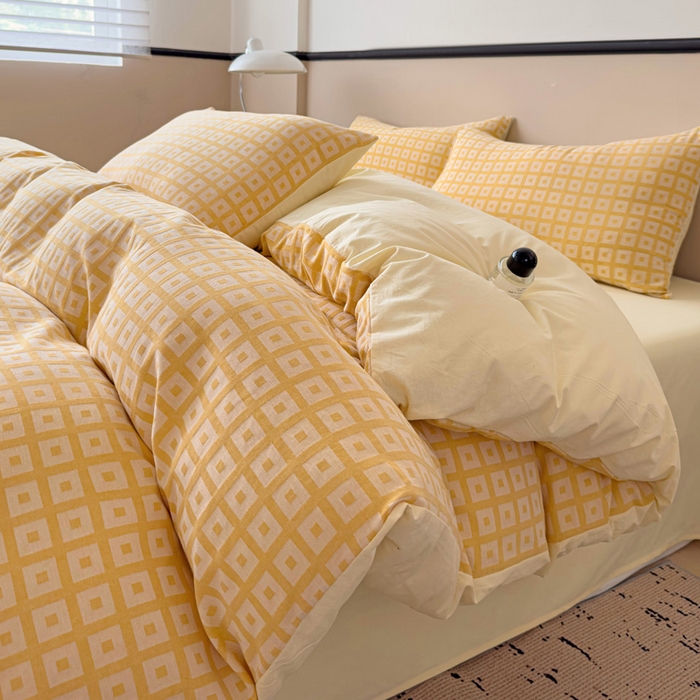 91家纺网 家纺一手货源 找家纺 小懒猪 2026秋冬新款全棉纯棉色织水洗棉华夫格四件套-魔方系列 魔方橙