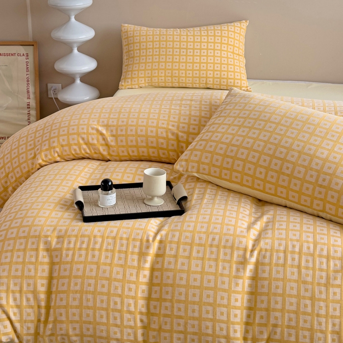 91家纺网 家纺一手货源 找家纺 小懒猪 2026秋冬新款全棉纯棉色织水洗棉华夫格四件套-魔方系列 魔方橙