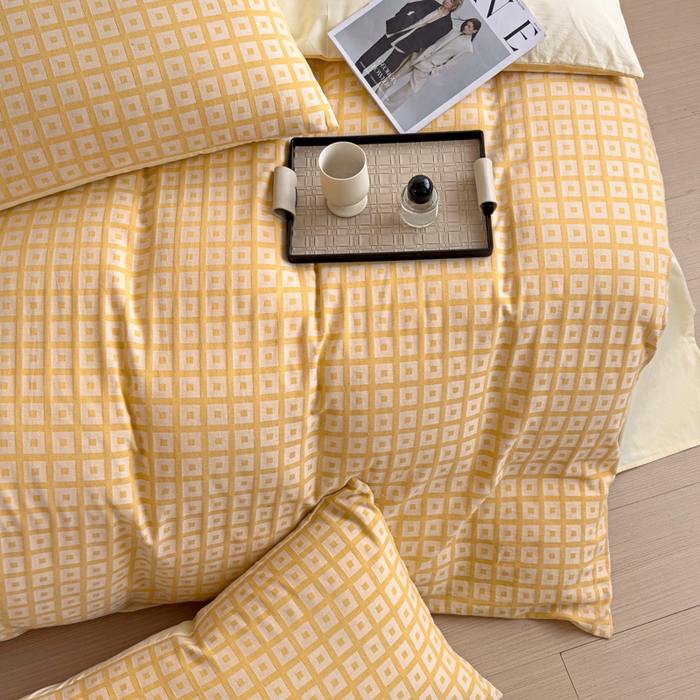 91家纺网 家纺一手货源 找家纺 小懒猪 2026秋冬新款全棉纯棉色织水洗棉华夫格四件套-魔方系列 魔方橙