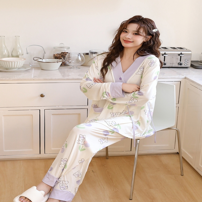 91家纺网 家纺一手货源 找家纺 （总）洛兰沙家居馆 批发A类10A抗菌莫代尔月子服春夏季薄款孕期哺乳喂奶孕妇睡衣