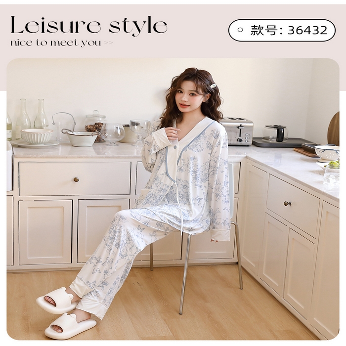 91家纺网 家纺一手货源 找家纺 （总）洛兰沙家居馆 批发A类10A抗菌莫代尔月子服春夏季薄款孕期哺乳喂奶孕妇睡衣,36432-蓝水墨画,36433-优雅淡绿,36434-花卉兔兔