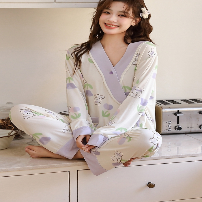 91家纺网 家纺一手货源 找家纺 （总）洛兰沙家居馆 批发A类10A抗菌莫代尔月子服春夏季薄款孕期哺乳喂奶孕妇睡衣